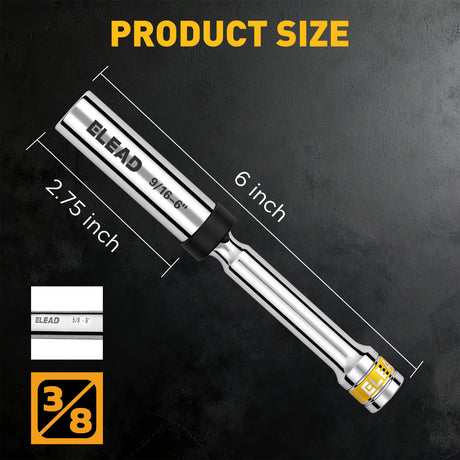 3/8 inch drive magnetic spark plug socket set with 5/8 inch and 9/16 inch sizes, 6 inch and 12 inch swivel extension sockets, thin wall 6-point design, CR-V steel construction and mirror polished finish for automotive engine repair