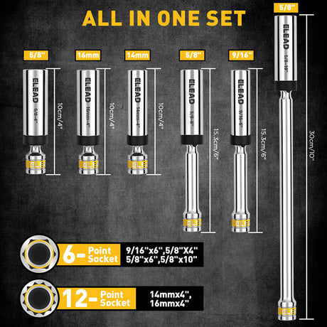 8-piece swivel magnetic spark plug socket set with CR-V steel and 360-degree rotation