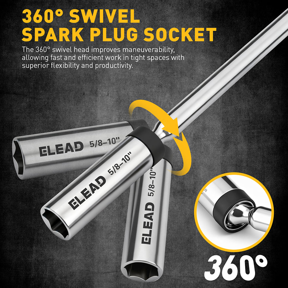 8-piece swivel magnetic spark plug socket set with CR-V steel and 360-degree rotation