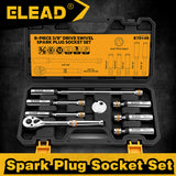 8-piece swivel magnetic spark plug socket set with CR-V steel and 360-degree rotation