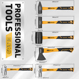 6-piece hammer set with fiberglass handles, ball peen hammers, sledge hammer, cross peen hammer, rubber mallet and wood splitting axe