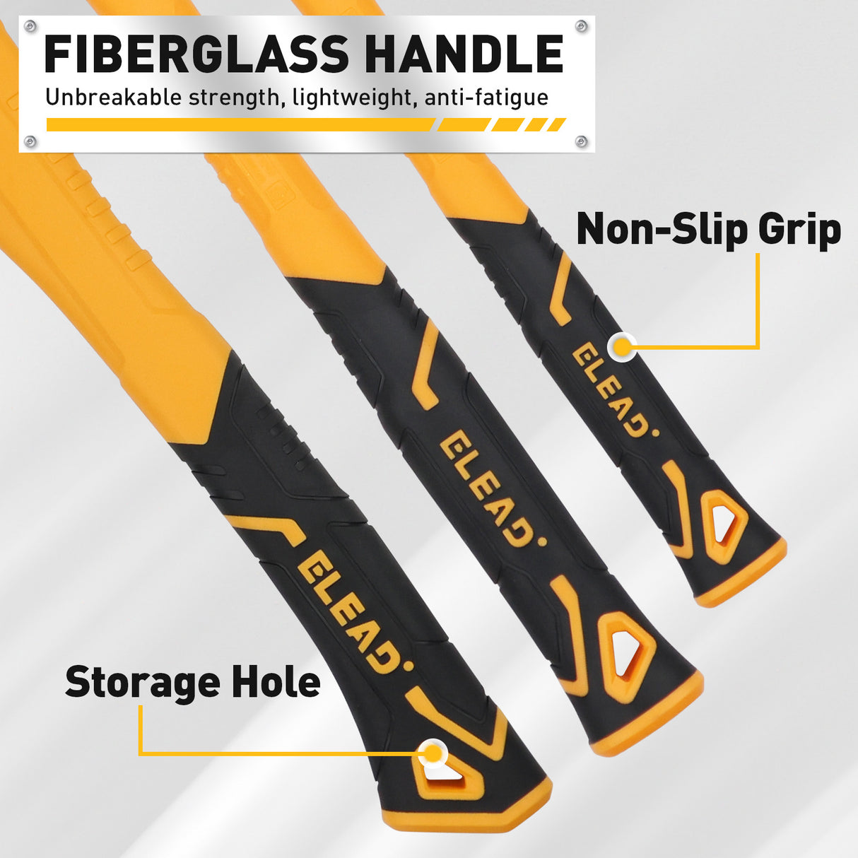 6-piece hammer set with fiberglass handles, ball peen hammers, sledge hammer, cross peen hammer, rubber mallet and wood splitting axe