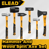 6-piece hammer set with fiberglass handles, ball peen hammers, sledge hammer, cross peen hammer, rubber mallet and wood splitting axe