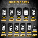 11-piece 1/2 inch drive metric impact socket set with 27mm to 38mm CR-MO deep sockets, 3/4 to 1/2 impact adapter, 6-point design, black phosphate finish and secure storage case for automotive wheel, truck and extractor repair