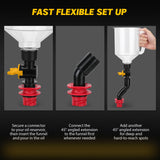 18-piece engine oil funnel filling kit with 1.5L funnel, color-coded adapters, valve control and magnetic storage trays for clean oil changes