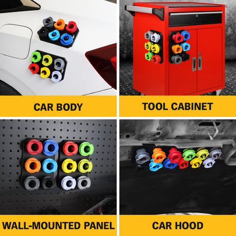 18-piece engine oil funnel filling kit with 1.5L funnel, color-coded adapters, valve control and magnetic storage trays for clean oil changes