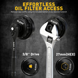 10-piece 3/8 inch oil filter cap removal tool set with metric sockets and ratchet