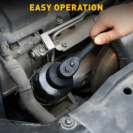 10-piece 3/8 inch oil filter cap removal tool set with metric sockets and ratchet