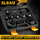 10-piece 3/8 inch oil filter cap removal tool set with metric sockets and ratchet