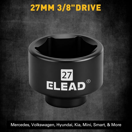 ELEAD 27mm 3/8 inch drive oil filter socket with 6 point design made from chrome vanadium steel