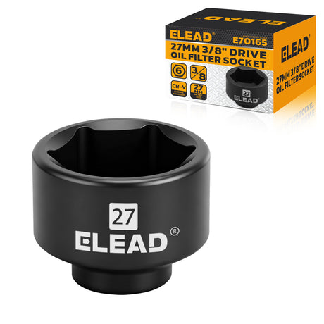ELEAD 27mm 3/8 inch drive oil filter socket with 6 point design made from chrome vanadium steel