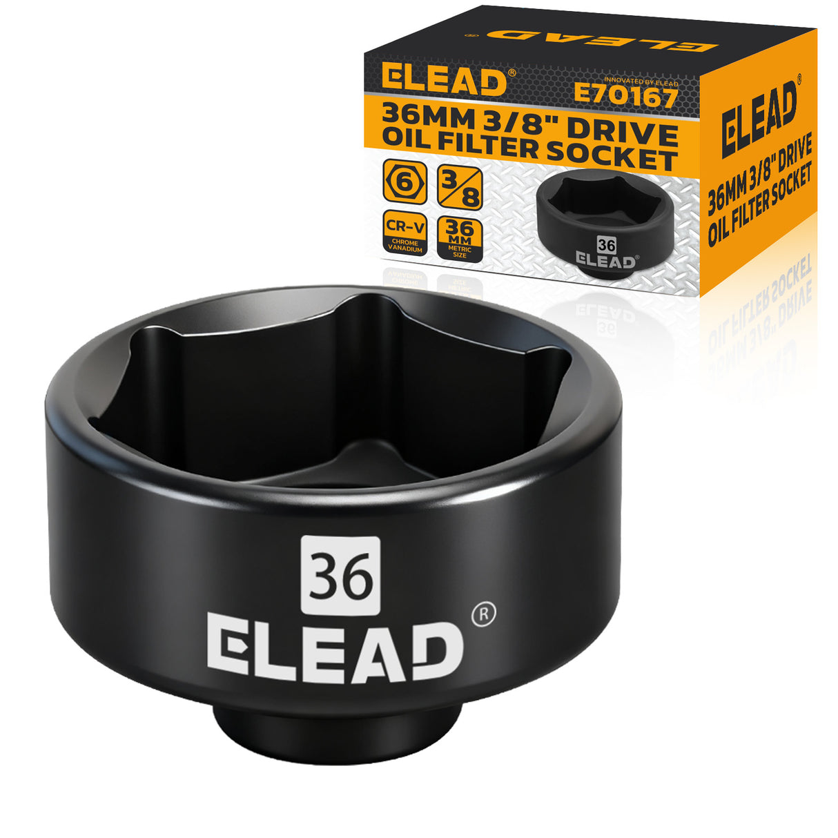 ELEAD 36mm 3/8 inch drive oil filter socket with 6 point design for Ford diesel engines