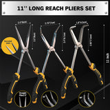 ELEAD 3 piece 11 inch long reach pliers set with straight 45 and 90 degree needle nose pliers magnetic racks and storage pouch