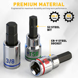 ELEAD 3/8 inch drive 21 piece hex and torx bit socket set with magnetic rails, metric and SAE allen bits for automotive and mechanical use