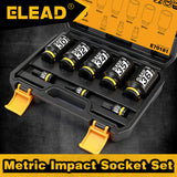 ELEAD 8-Piece 1/2" Drive Axle Nut Socket Set, 30-36mm Deep Impact & 14-19mm Hex Bit Sockets, CR-MO