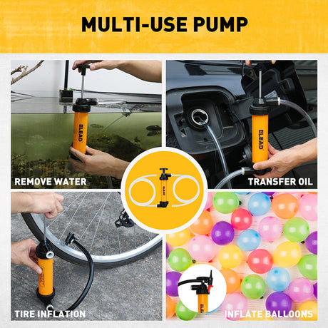 manual siphon transfer pump kit for air and liquid with hoses and adapters