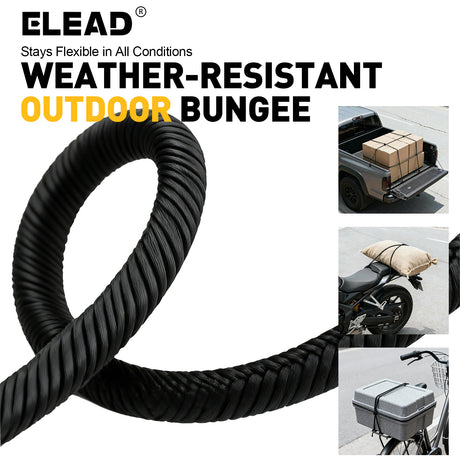 1/4-inch x 110 ft marine grade black bungee cord roll with heavy duty rubber core, 62 lb load capacity and weather-resistant shock cord design