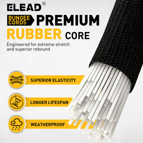 adjustable bungee cords set with carabiner hooks, heavy duty elastic tie down cords for camping, cargo securing, roof racks, storage organization and outdoor use