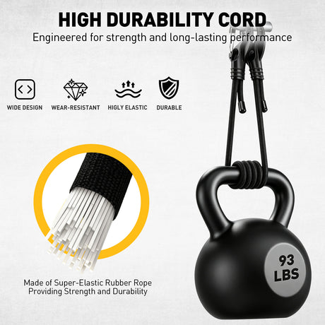 adjustable bungee cords set with carabiner hooks, heavy duty elastic tie down cords for camping, cargo securing, roof racks, storage organization and outdoor use