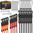 adjustable bungee cords set with carabiner hooks, heavy duty elastic tie down cords for camping, cargo securing, roof racks, storage organization and outdoor use
