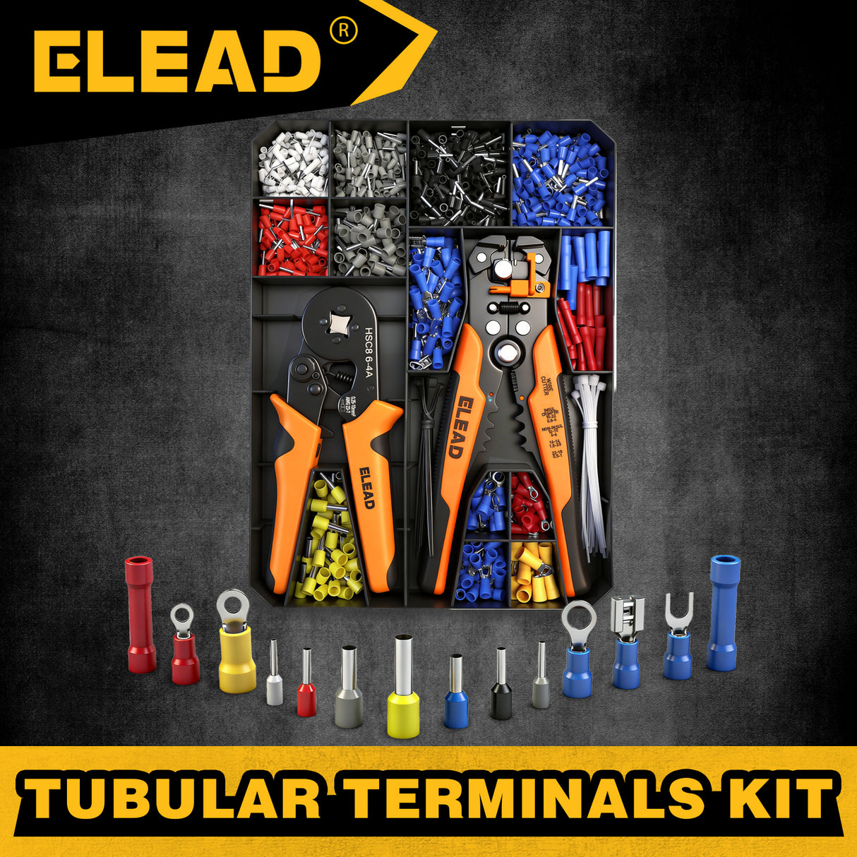 ELEAD ferrule crimping tool kit with wire stripper, ferrule terminals assortment and electrical connectors for wiring repair