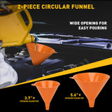20-piece no-spill coolant funnel kit with 2L translucent funnel, quick-release valve, adapters, extensions, elbows, flexible hose and circular funnels for radiator filling and coolant bleeding