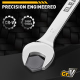 25-piece metric combination wrench set with 6-28mm, 30mm and 32mm CR-V open-end and 12-point box-end wrenches in a roll-up tool pouch