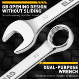 25-piece metric combination wrench set with 6-28mm, 30mm and 32mm CR-V open-end and 12-point box-end wrenches in a roll-up tool pouch