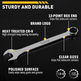 25-piece metric combination wrench set with 6-28mm, 30mm and 32mm CR-V open-end and 12-point box-end wrenches in a roll-up tool pouch