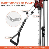 plate loaded cable machine with pulley system adjustable height functional trainer with lat pulldown bar and attachments