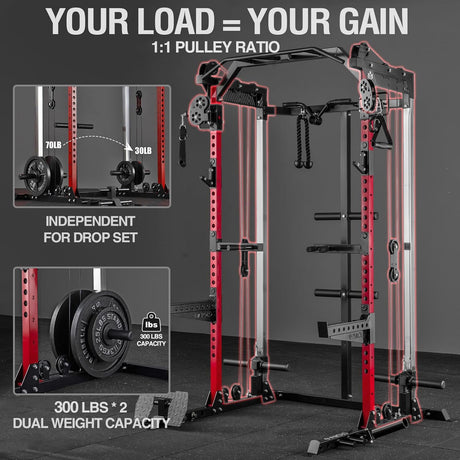 half rack functional trainer with cable pulley system 1:1 ratio home gym equipment power rack with attachments