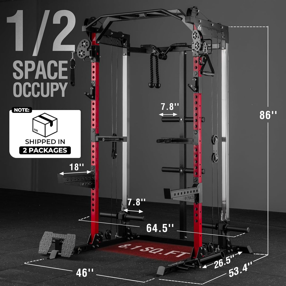 half rack functional trainer with cable pulley system 1:1 ratio home gym equipment power rack with attachments