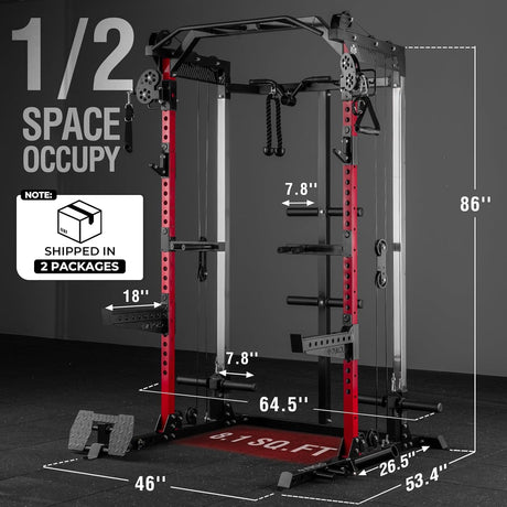 half rack functional trainer with cable pulley system 1:1 ratio home gym equipment power rack with attachments