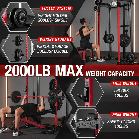 half rack functional trainer with cable pulley system 1:1 ratio home gym equipment power rack with attachments