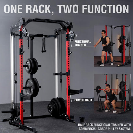 half rack functional trainer with cable pulley system 1:1 ratio home gym equipment power rack with attachments