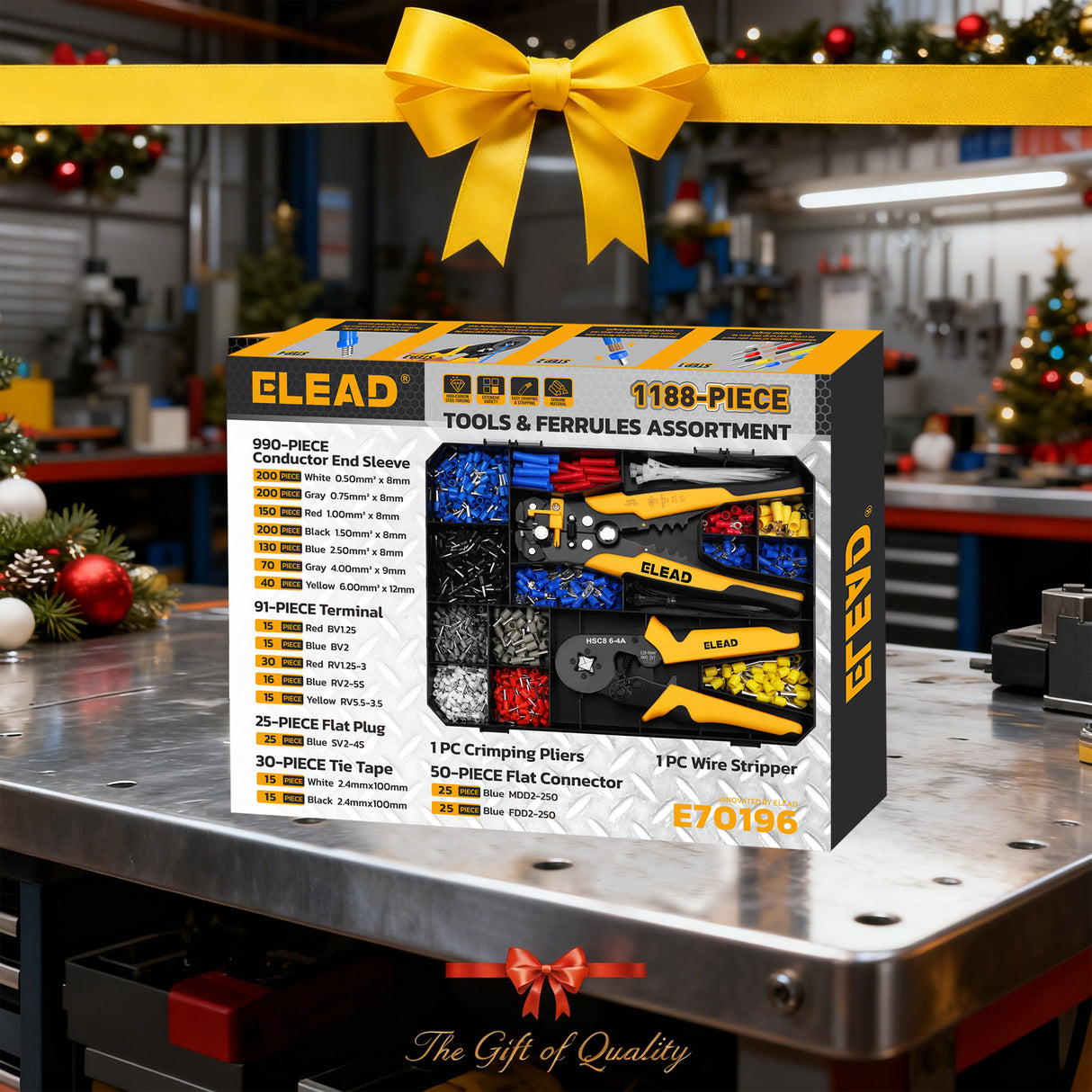 ELEAD ferrule crimping tool kit with wire stripper, ferrule terminals assortment and electrical connectors for wiring repair