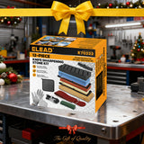 12-piece knife sharpening stone kit with 400/1000 and 3000/8000 grit whetstones, bamboo base, angle guide, honing guide, flattening stone, leather strop, green polishing compound and cut resistant gloves