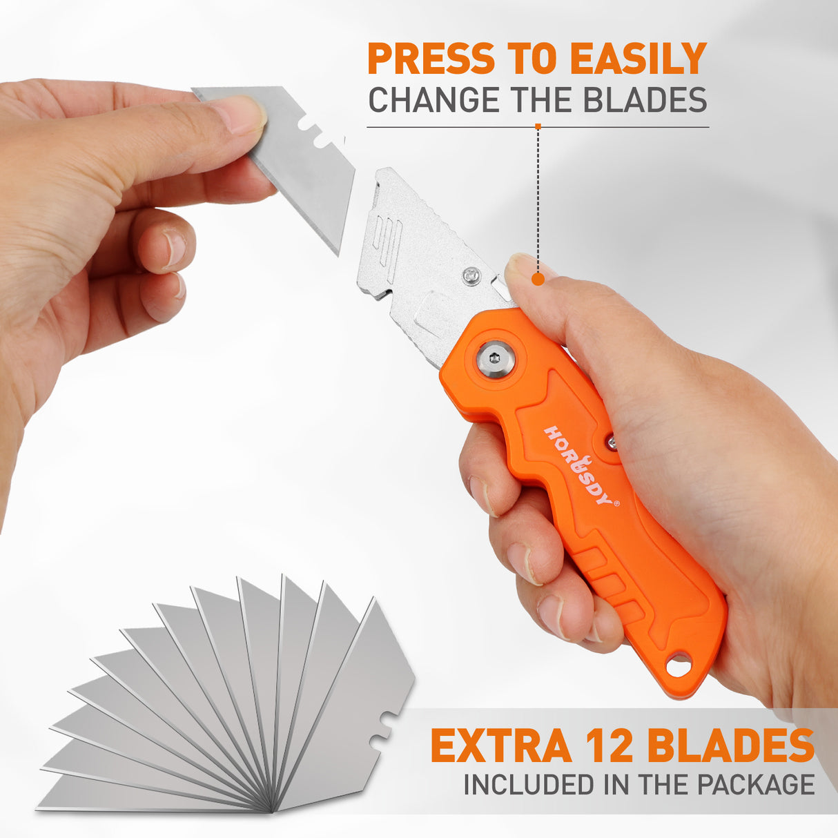 4Pc Folding Utility Knife Set | Quick-Change Box Cutter with 10 Extra Blades | Includes Storage Bag
