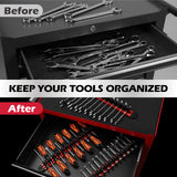 3-piece magnetic tool organizer with 42 adjustable clips, aluminum rails for wrenches, screwdrivers and tool storage