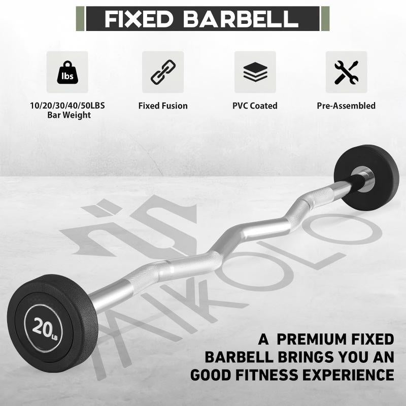 150LB Fixed EZ Curl Barbell Set, 10-50LB Pre-Assembled Weighted Curl Bars with PVC Coated Iron Core
