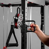 multi-function power cage power rack with cable crossover, lat pulldown, low row station and gym attachments for home strength training