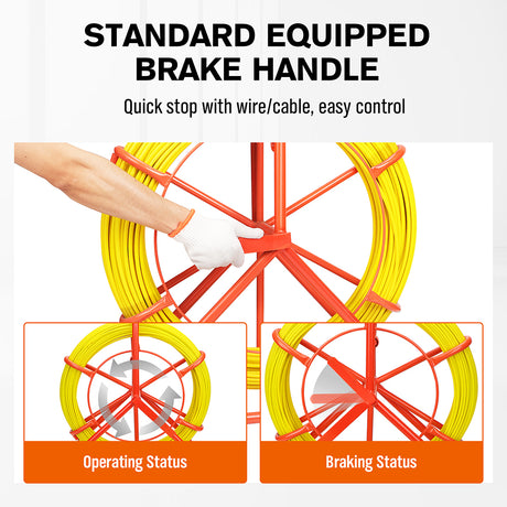 fiberglass fish tape wire puller 130m 6mm cable pulling tool with reel stand brake handle non conductive electrician conduit wiring kit