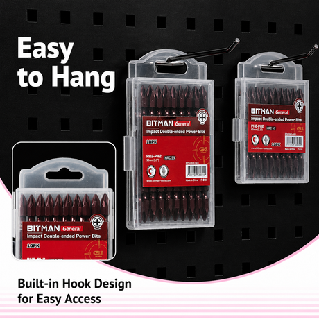 PH2 double-ended impact screwdriver bit set with S2 steel magnetic power bits, torsion zone design, available in 65mm, 90mm and 150mm lengths for impact drivers and drills