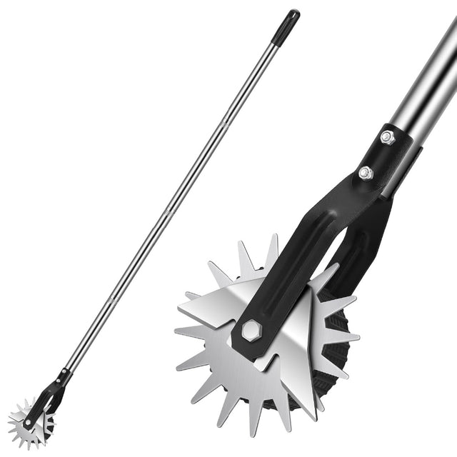 manual rolling lawn edger tool with 67.7 inch stainless steel handle, metal edging blade and guide wheel for trimming grass edges along sidewalks, driveways, garden paths and lawn borders