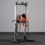 plate loaded lateral raise machine with adjustable arms, headrest, pulley system and steel frame for home gym shoulder training