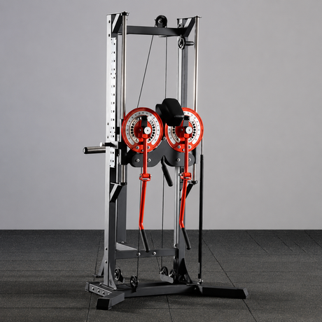 plate loaded lateral raise machine with adjustable arms, headrest, pulley system and steel frame for home gym shoulder training