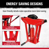 red hydraulic pipe bender with 8 bending dies for 1/2 inch to 3 inch pipes and adjustable roller frame