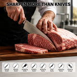 10-piece knife sharpening stone kit with 400/1000 and 3000/8000 grit whetstones, bamboo base, rubber bases, angle guide, Nagura stone, leather strop, cleaning towel and cut resistant gloves