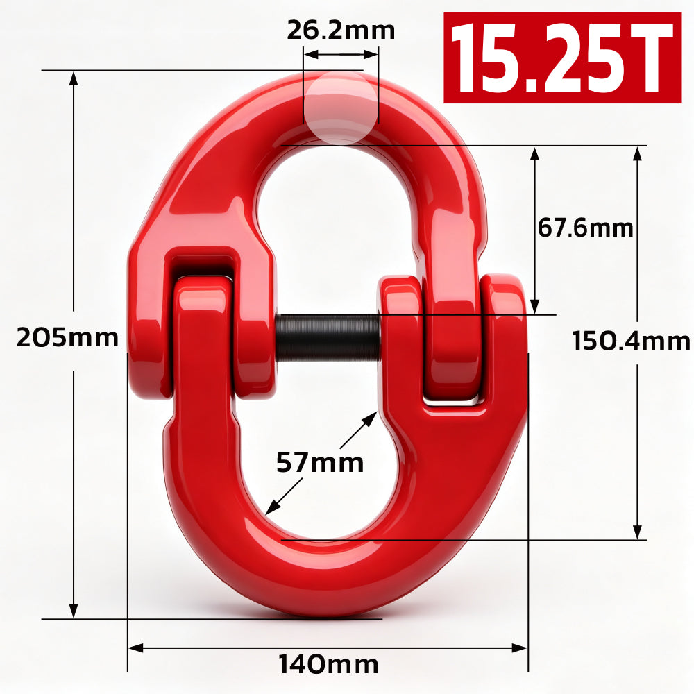 G80 hammerlock coupling link with red powder-coated finish for connecting Grade 80 lifting chains, rigging and hoisting assemblies
