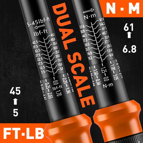 HORUSDY 3/8 inch click torque wrench set with dual scale, adapters, extension bar and storage case